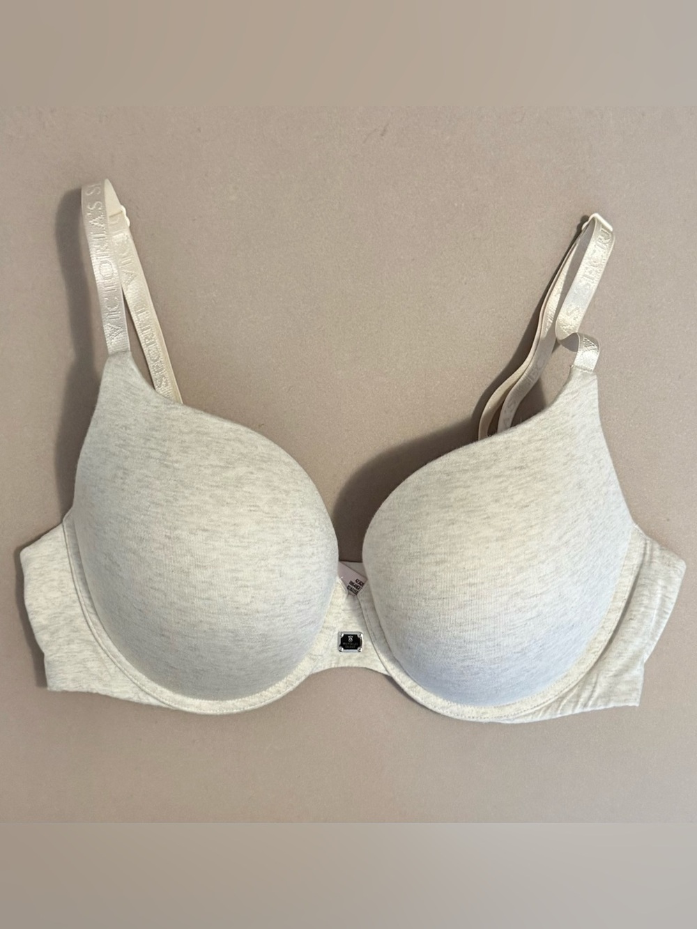 VS Perfect Shape Cotton Logo Hardware Push-Up Bra Heather Natural 40C